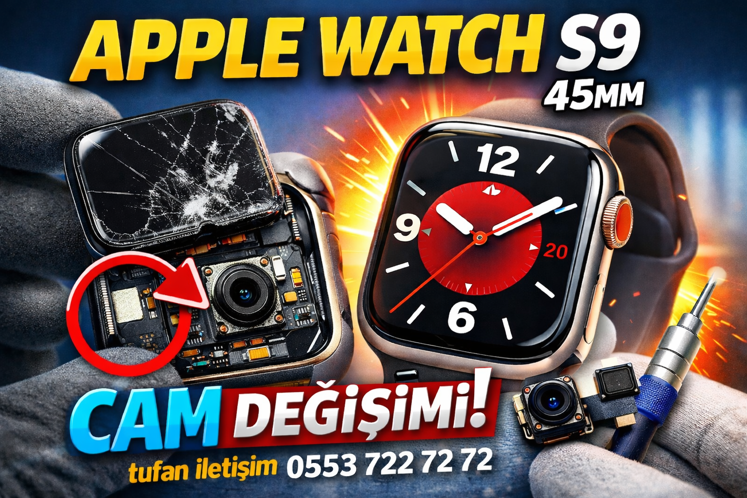 Apple Watch S9 45MM Cam Değişimi